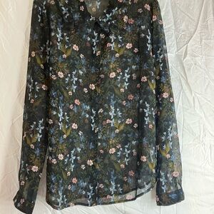 CAbi Black Floral Long Sleeve Blouse